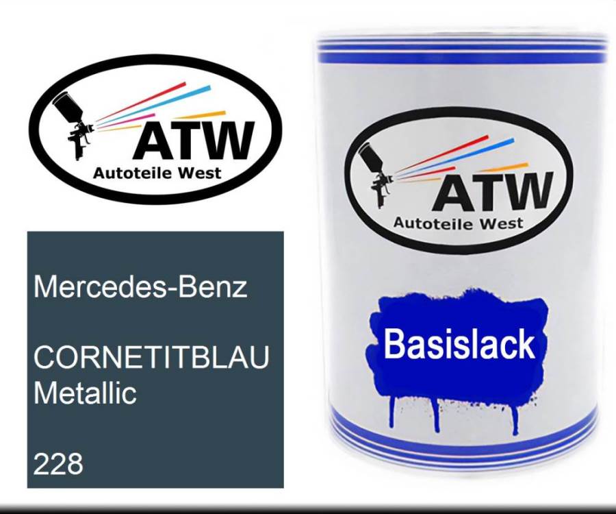 Mercedes-Benz, CORNETITBLAU Metallic, 228: 500ml Lackdose, von ATW Autoteile West.